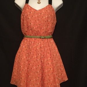 HUG! Orange feather design mini sleeveless dress